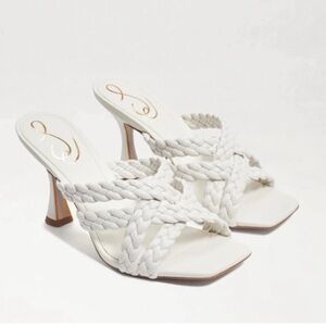 SAM EDELMAN Marjorie Sandals Heels Bright White Braided Leather Straps